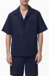 Mango Men's Bowling Collar And Pocket Linen Shirt In Blue