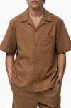 Mango Men's Bowling Collar And Pocket Linen Shirt In Brown