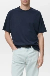 Mango Oversize Cotton & Linen Crewneck T-shirt In Blue