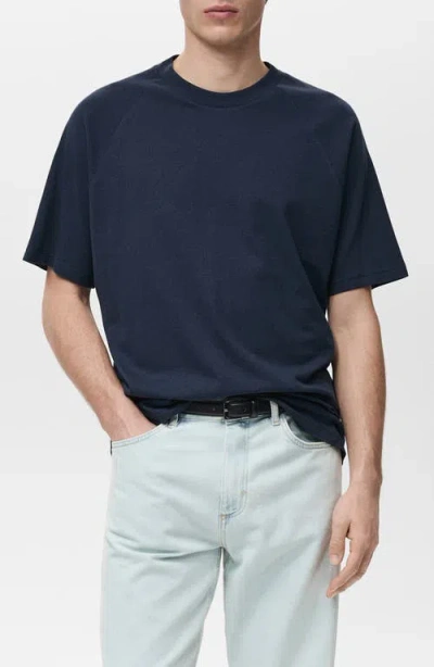 Mango Oversize Cotton & Linen Crewneck T-shirt In Blue