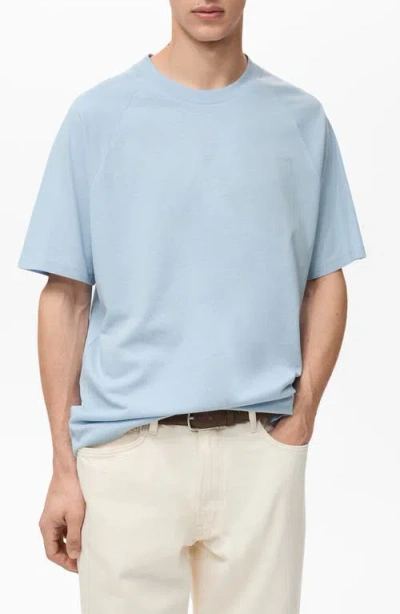 Mango Oversize Cotton & Linen Crewneck T-shirt In Blue