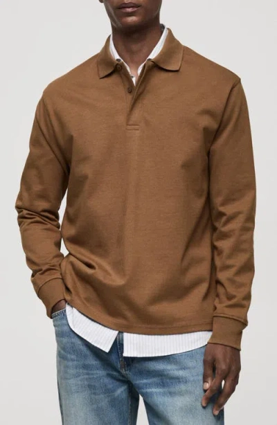 Mango Oversize Cotton Polo Sweatshirt In Medium Brown