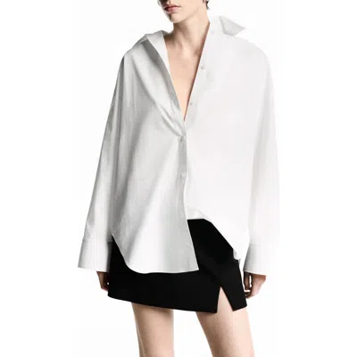 Mango Oversize Cotton Poplin Button-up Shirt In Off White