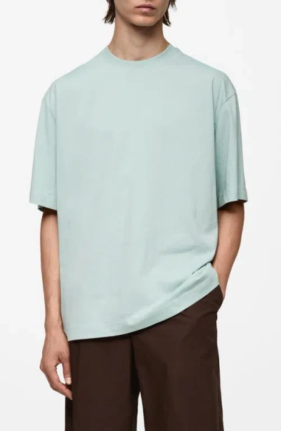 Mango Oversize Cotton T-shirt In Aqua Green