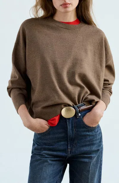 Mango Oversize Crewneck Sweater In Brown