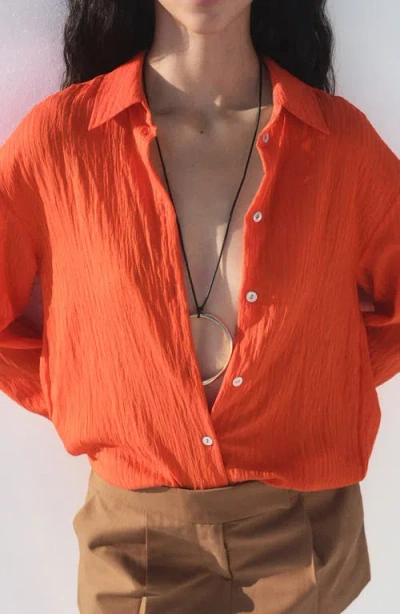 Mango Oversize Crinkled Effect Button-up Shirt In Orange