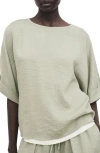 Mango Oversize Blouse With Rolled-up Sleeves In Green