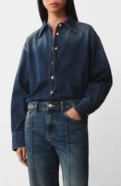Mango Oversize Denim Button-up Shirt In Dark Blue