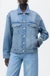 Mango Oversize Denim Jacket In Medium Blue