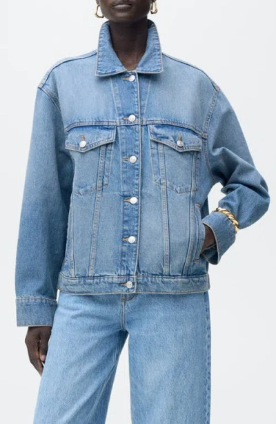 Mango Oversize Denim Jacket In Medium Blue