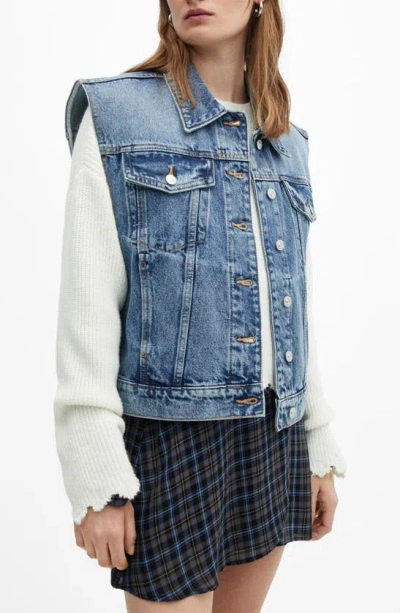 Mango Oversize Denim Vest In Medium Blue