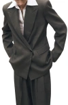 Mango Oversize Double Breasted Suit Jacket In Gray