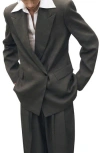 Mango Oversize Double Breasted Suit Jacket In Gray