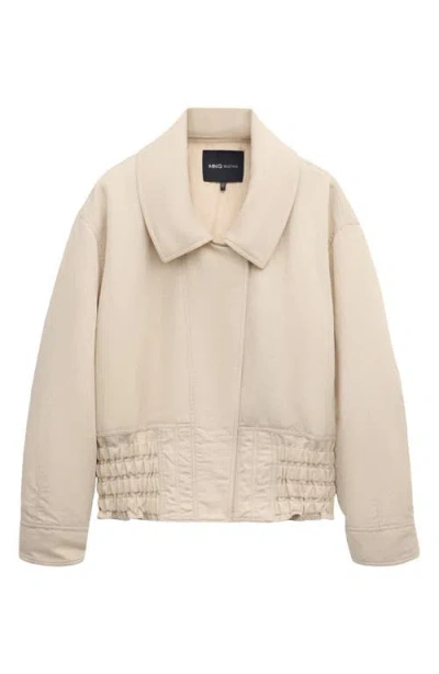 Mango Oversize Gathered Hem Jacket In Neutral