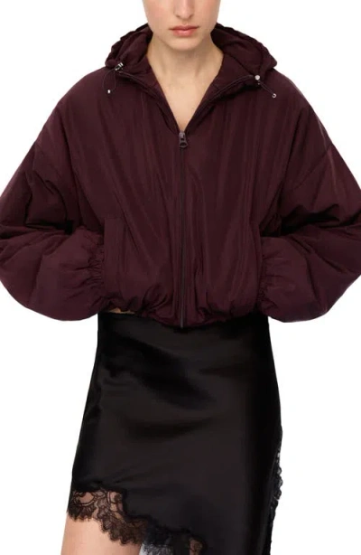 Mango Oversize Hooded Crop Zip Jacket In Burgundy