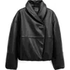 Mango Oversize Leather Jacket In Black