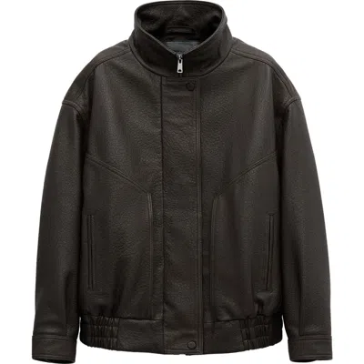 Mango Oversize Leather Jacket In Brown