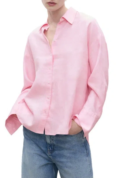 Mango Oversize Linen Button-up Shirt In Light Pink