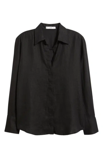 Mango Oversize Linen Shirt In Black