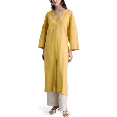 Mango Oversize Long Sleeve Linen & Cotton Dress In Mustard