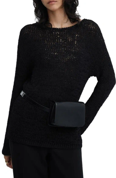 Mango Oversize Open Stitch Sweater In Black