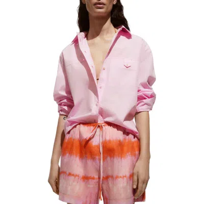 Mango Oversize Poplin Button-up Shirt In Pink