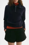 Mango Oversize Quarter Zip Jersey Sweater In Dark Navy