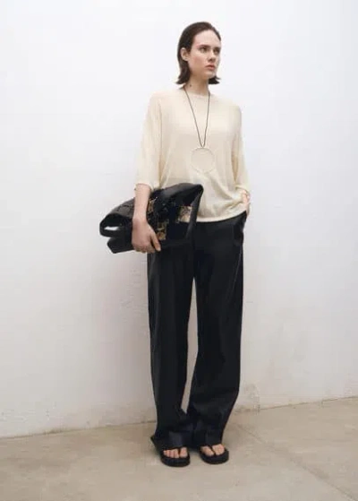 Mango Oversize Short Sleeve Sweater Ecru In Écru