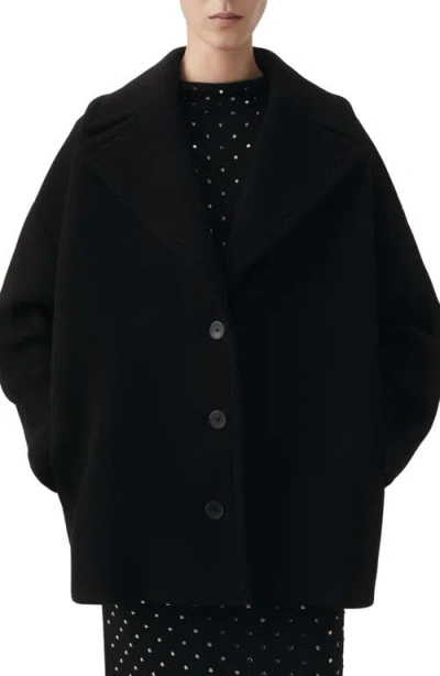 Mango Oversize Short Wool Blend Coat In Black