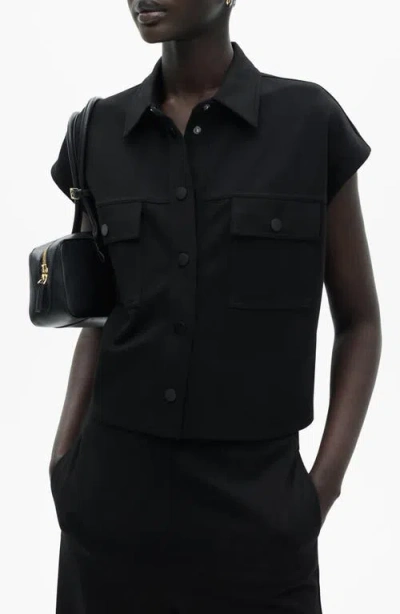 Mango Oversize Snap Front Vest In Black