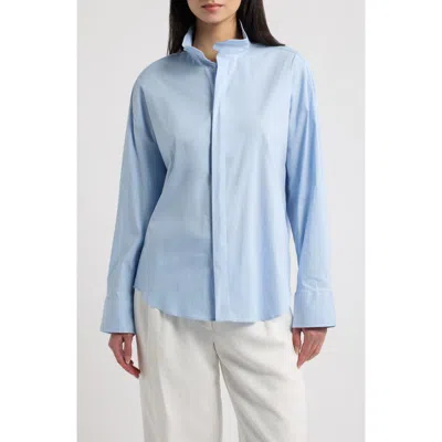 Mango Oversize Stand Collar Woven Shirt In Blue