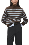 Mango Oversized Striped Turtleneck Sweater Chocolate In Animal Print