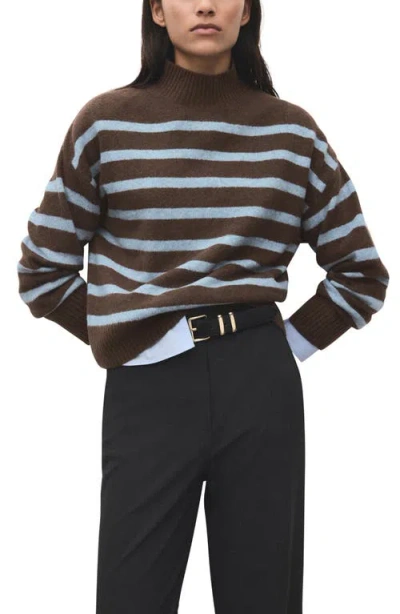 Mango Oversize Stripe Mock Neck Sweater In Brown