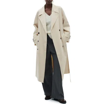 Mango Oversize Tie Waist Double Breasted Trench Coat In Sand