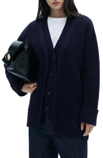 Mango Oversize V-neck Cardigan In Dark Navy