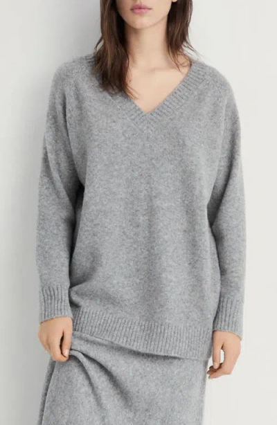 Mango Oversize V-neck Sweater In Grey