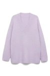 Mango Oversize V-neck Sweater In Light/pastel Purple