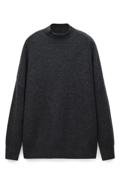 Mango Oversize Wool Mock Neck Sweater In Charcoal