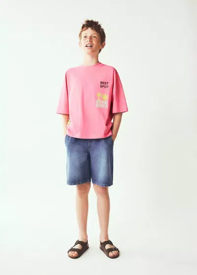 Mango Kids' Oversized Denim Bermuda Shorts In Medium Blue