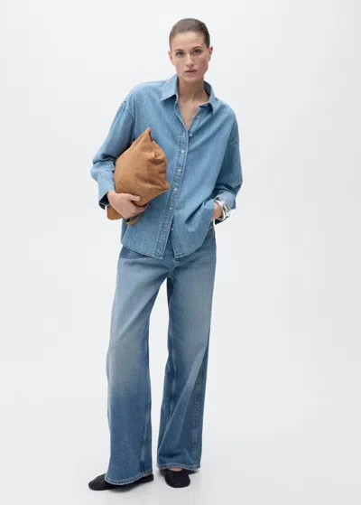 Mango Classic Oversized Denim Shirt In Medium Blue