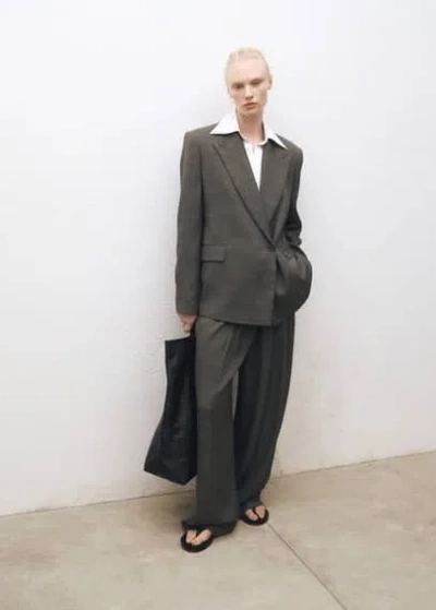 Mango Oversized Double-breasted Suit Jacket Khaki