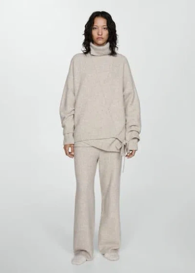 Mango Knitted Pyjama Cardigan In Light/pastel Brown