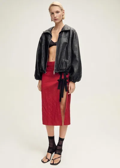 Mango Oversized Leather Jacket Black
