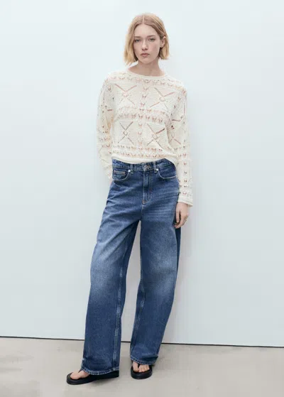 Mango Openwork Sweater In Écru