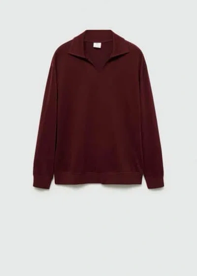 Mango Sweat-shirt Oversize Col Polo In Bordeaux