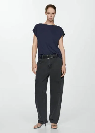 Mango T-shirt Manches Courtes Oversize In Bleu Marine Foncé