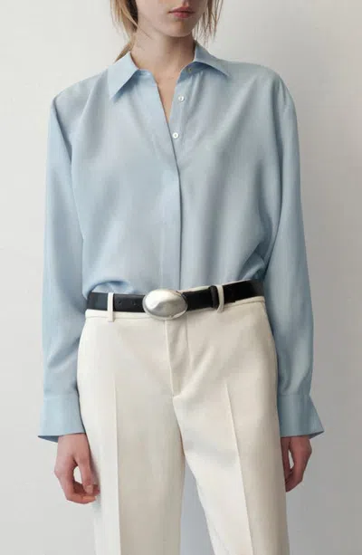 Mango Oversized Silk Shirt In Blue