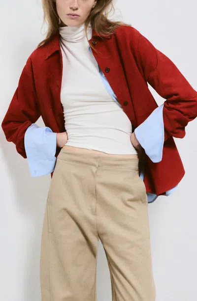 Mango Oversized Suede Leather Shirt In Red