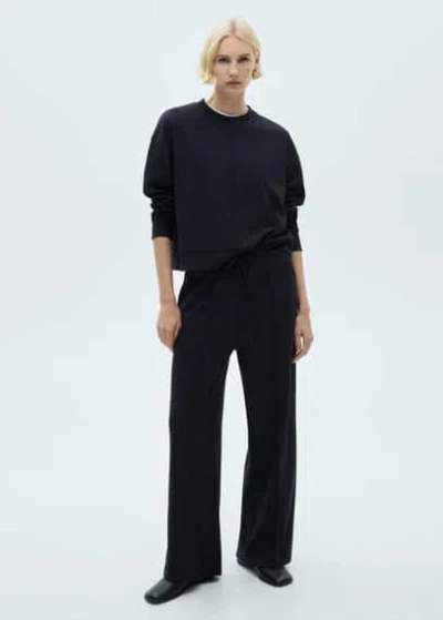 Mango Oversized Sweatshirt With Stitching Detail Dark Navy In Bleu Marine Foncé