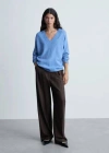 Mango Oversized V-neck Sweater Blue In Bleu